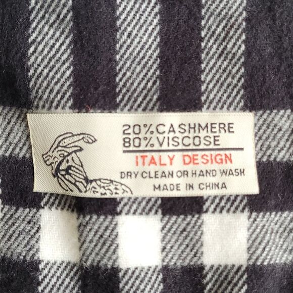 Cashmere Plaid Tartan Black White & Red Scarf with Fringe - Picture 2 of 3